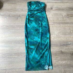 SHEIN Green Ruched Cowl Neck Sheath strapless tube Dress size small